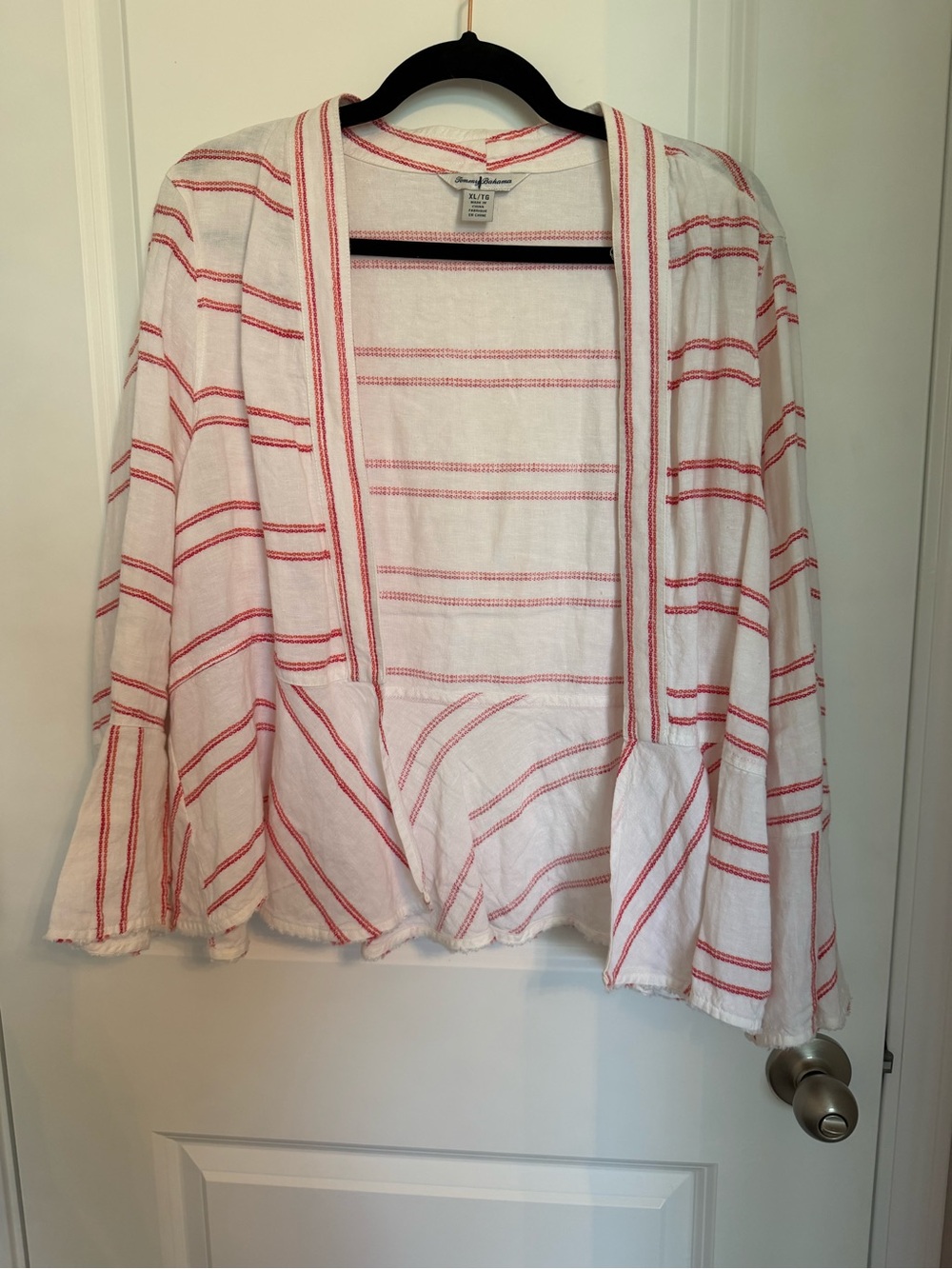Tommy Bahama White Cardigan with Red Stripes